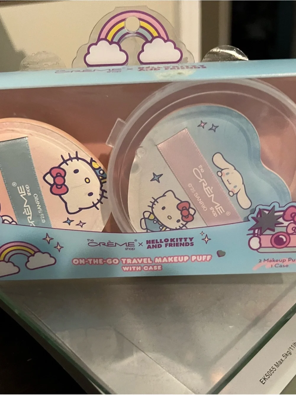 Hello Kitty Pastel Pink & Light Blue Travel Makeup Puff Set